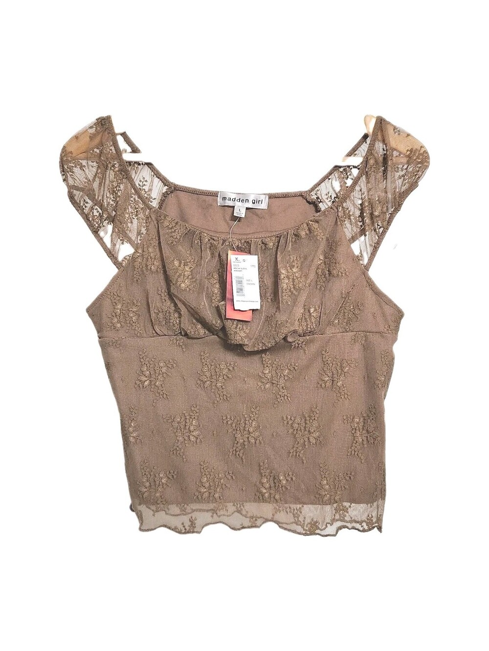 Vintage Y2k Baby Doll Top Madden Girl Nwt Brown Sheer Jr Large